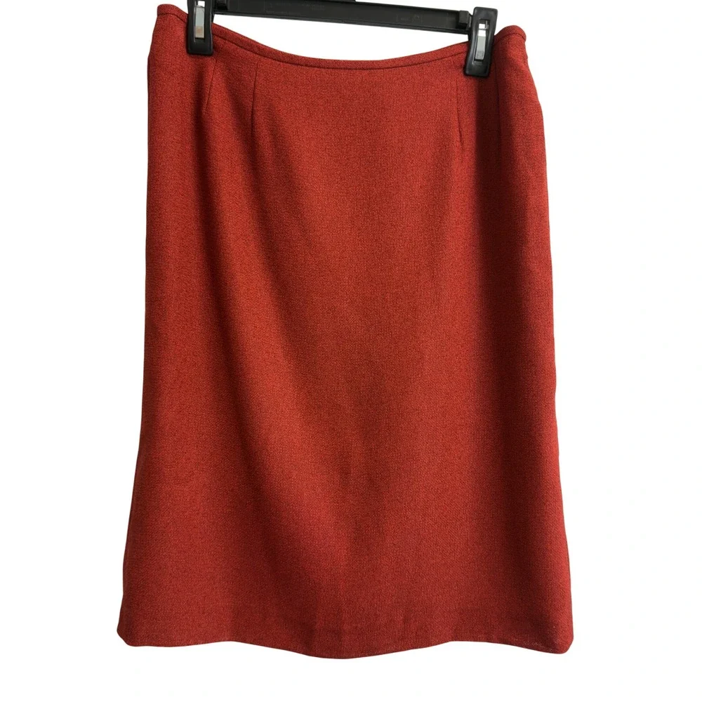 Le Suit Petite Womens 12P Rust Red 2 Piece Skirt Suit Blazer Set Textured Crepe